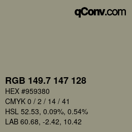 カラーコード: RGB 149.7 147 128 | qconv.com