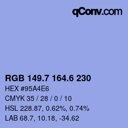 カラーコード: RGB 149.7 164.6 230 | qconv.com