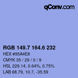 カラーコード: RGB 149.7 164.6 232 | qconv.com