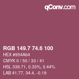 カラーコード: RGB 149.7 74.6 100 | qconv.com