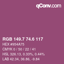 カラーコード: RGB 149.7 74.6 117 | qconv.com