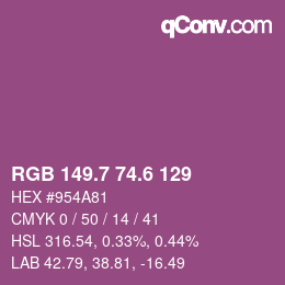 カラーコード: RGB 149.7 74.6 129 | qconv.com