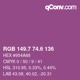 カラーコード: RGB 149.7 74.6 136 | qconv.com