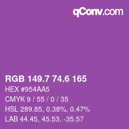 カラーコード: RGB 149.7 74.6 165 | qconv.com