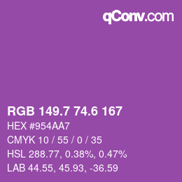カラーコード: RGB 149.7 74.6 167 | qconv.com