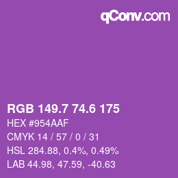 カラーコード: RGB 149.7 74.6 175 | qconv.com