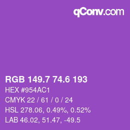 カラーコード: RGB 149.7 74.6 193 | qconv.com