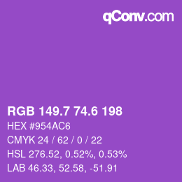 カラーコード: RGB 149.7 74.6 198 | qconv.com