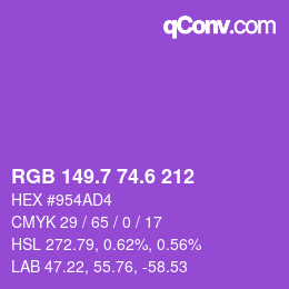 颜色代码: RGB 149.7 74.6 212 | qconv.com