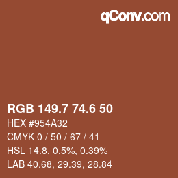 カラーコード: RGB 149.7 74.6 50 | qconv.com