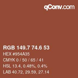 カラーコード: RGB 149.7 74.6 53 | qconv.com