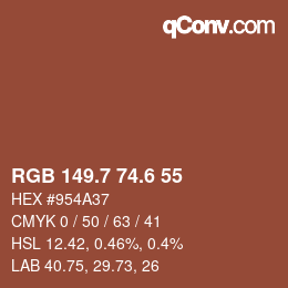 カラーコード: RGB 149.7 74.6 55 | qconv.com