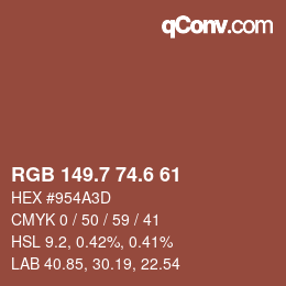 カラーコード: RGB 149.7 74.6 61 | qconv.com