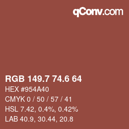 カラーコード: RGB 149.7 74.6 64 | qconv.com