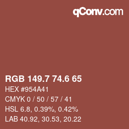 カラーコード: RGB 149.7 74.6 65 | qconv.com