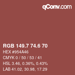 カラーコード: RGB 149.7 74.6 70 | qconv.com