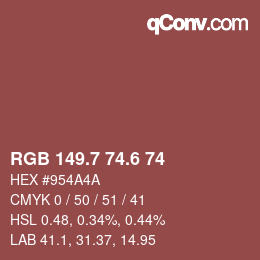 カラーコード: RGB 149.7 74.6 74 | qconv.com