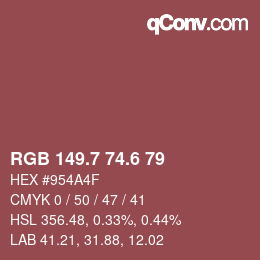 カラーコード: RGB 149.7 74.6 79 | qconv.com