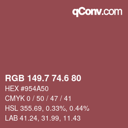 カラーコード: RGB 149.7 74.6 80 | qconv.com