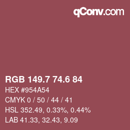 カラーコード: RGB 149.7 74.6 84 | qconv.com