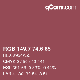 カラーコード: RGB 149.7 74.6 85 | qconv.com