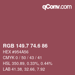 カラーコード: RGB 149.7 74.6 86 | qconv.com