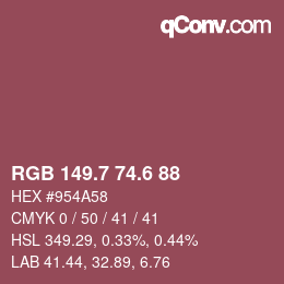 カラーコード: RGB 149.7 74.6 88 | qconv.com