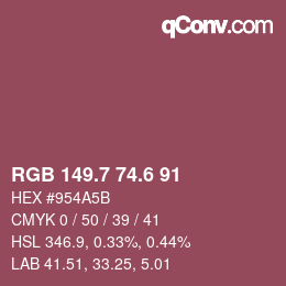 カラーコード: RGB 149.7 74.6 91 | qconv.com