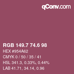 カラーコード: RGB 149.7 74.6 98 | qconv.com