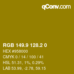 カラーコード: RGB 149.9 128.2 0 | qconv.com