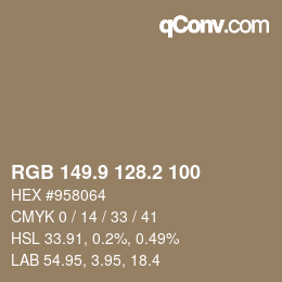 Color code: RGB 149.9 128.2 100 | qconv.com
