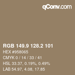 Color code: RGB 149.9 128.2 101 | qconv.com