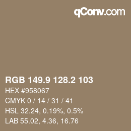 Color code: RGB 149.9 128.2 103 | qconv.com