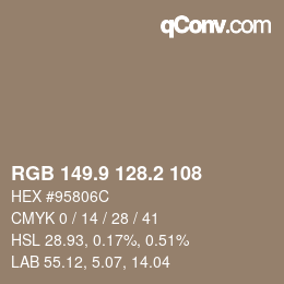 Color code: RGB 149.9 128.2 108 | qconv.com