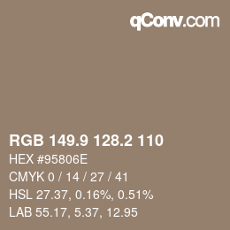 Color code: RGB 149.9 128.2 110 | qconv.com