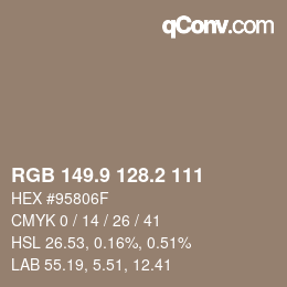 Color code: RGB 149.9 128.2 111 | qconv.com