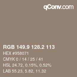 Color code: RGB 149.9 128.2 113 | qconv.com