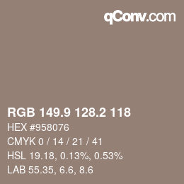 Color code: RGB 149.9 128.2 118 | qconv.com