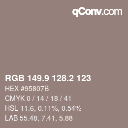 Color code: RGB 149.9 128.2 123 | qconv.com