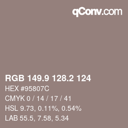 Color code: RGB 149.9 128.2 124 | qconv.com