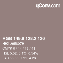 Color code: RGB 149.9 128.2 126 | qconv.com