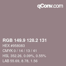 Farbcode: RGB 149.9 128.2 131 | qconv.com