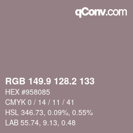 Color code: RGB 149.9 128.2 133 | qconv.com