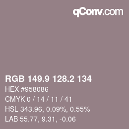 Color code: RGB 149.9 128.2 134 | qconv.com