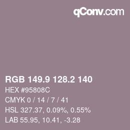カラーコード: RGB 149.9 128.2 140 | qconv.com