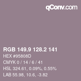 Color code: RGB 149.9 128.2 141 | qconv.com