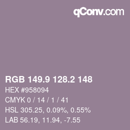 Color code: RGB 149.9 128.2 148 | qconv.com