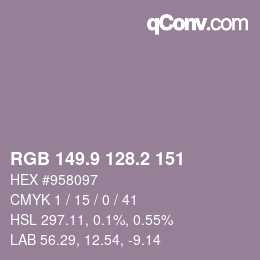 Color code: RGB 149.9 128.2 151 | qconv.com
