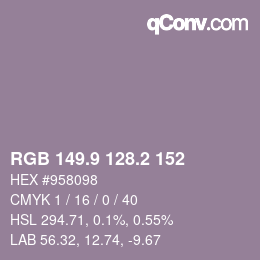 Color code: RGB 149.9 128.2 152 | qconv.com
