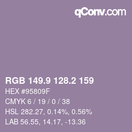 Color code: RGB 149.9 128.2 159 | qconv.com